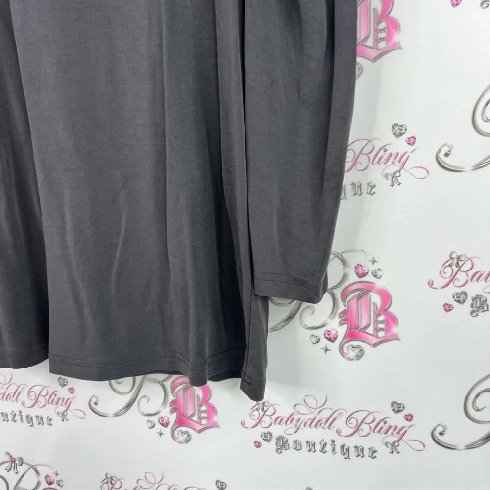 Black bull long sleeve puff shoulder top Women's Charcoal Blouse